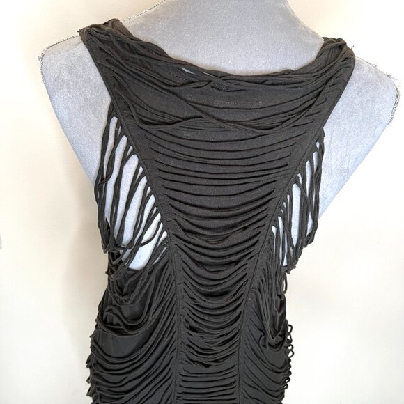 Allsaints Strappy Mummy Dress Black Size 12 Medium Cotton Fringe Tattered Gothic - Picture 10 of 15